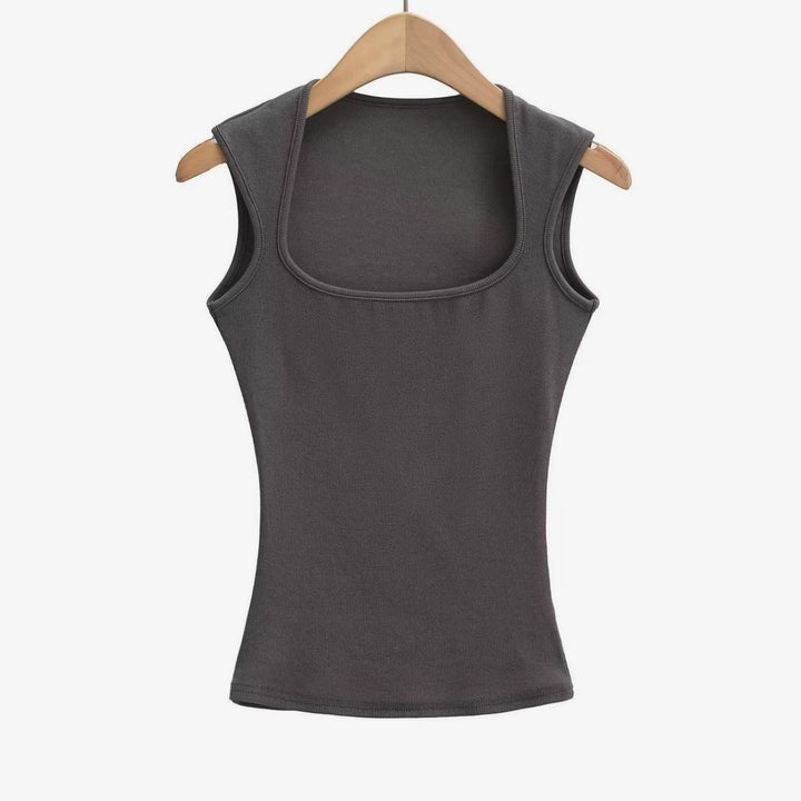 Women's Square-Neck Sleeveless Stretch Fitted Vest Top - Charcoal
