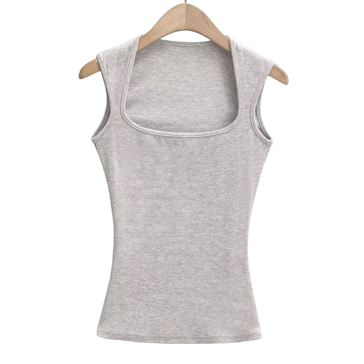 Women's Square-Neck Sleeveless Stretch Fitted Vest Top - Grey