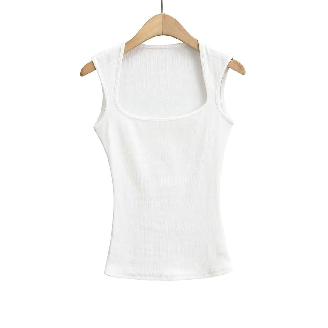 Women's Square-Neck Sleeveless Stretch Fitted Vest Top - White