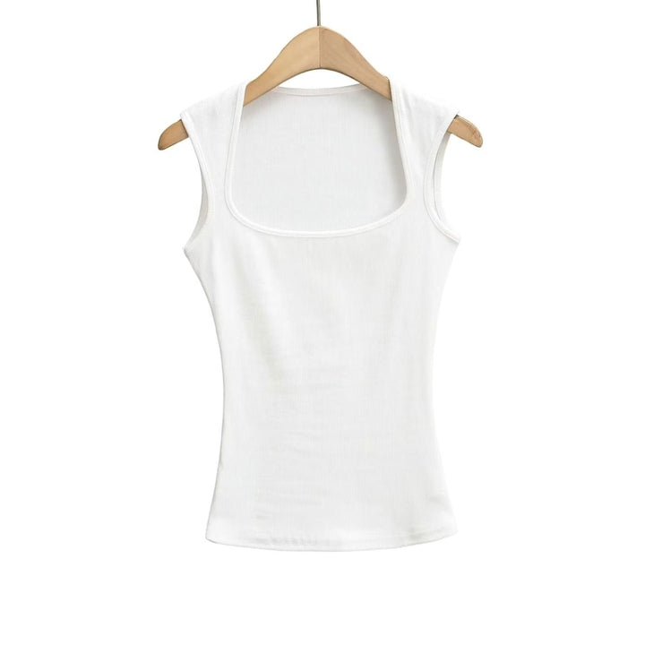 Women's Square-Neck Sleeveless Stretch Fitted Vest Top - White