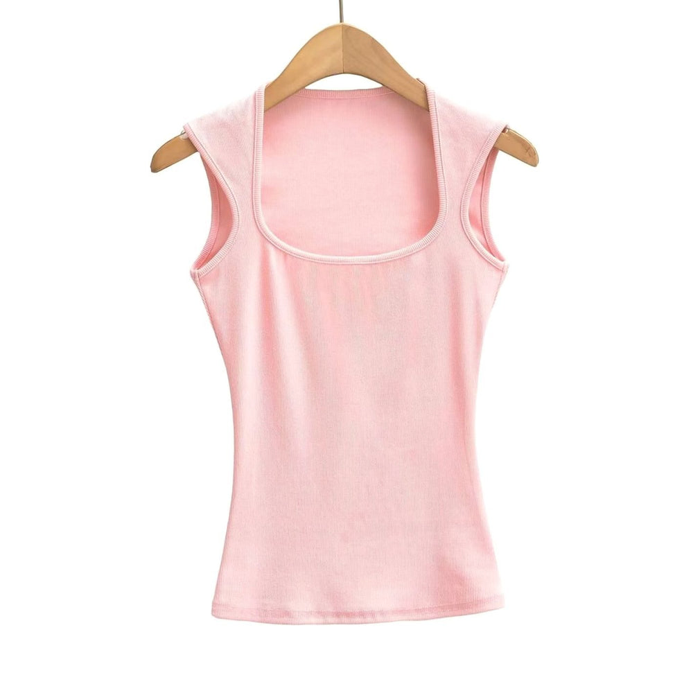 Women's Square-Neck Sleeveless Stretch Ribbed Vest Top - Pink