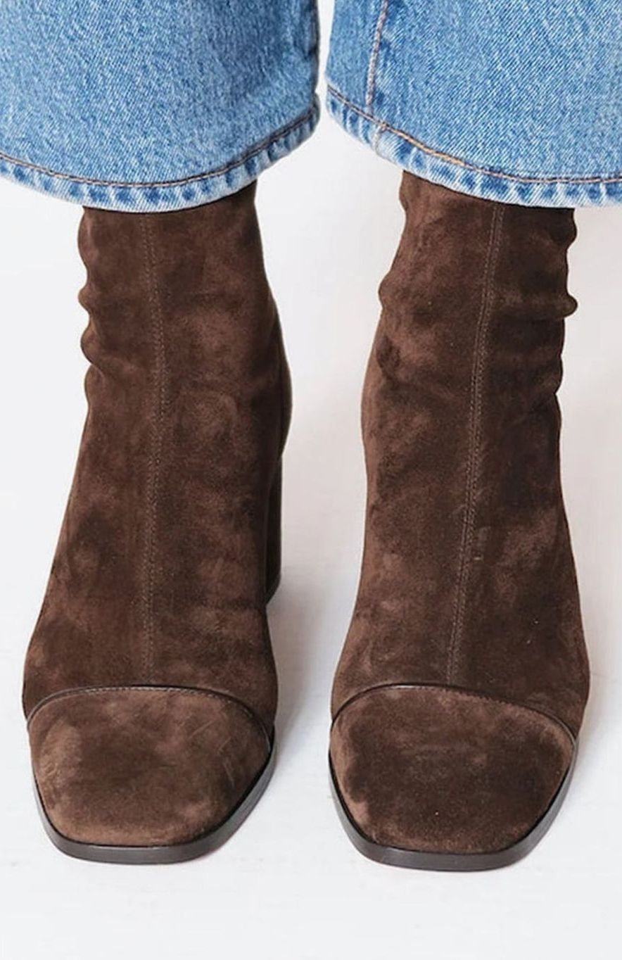 Women's Square-Toe Suede-Effect Block-Heel Ankle Boots