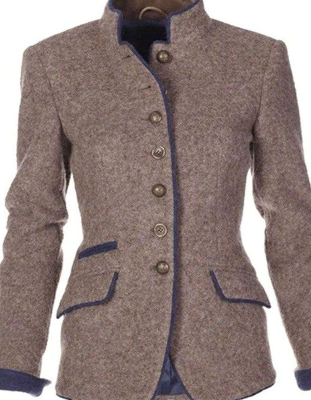 Women's Stand-Collar Button-Front Wool-Look Fitted Blazer Jacket