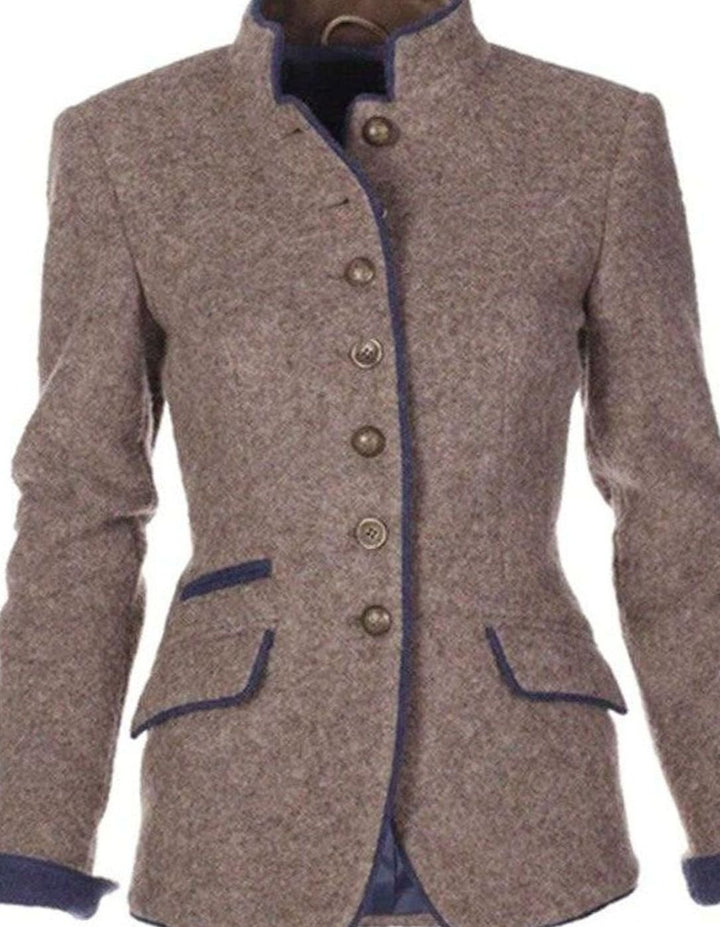 Women's Stand-Collar Button-Front Wool-Look Fitted Blazer Jacket