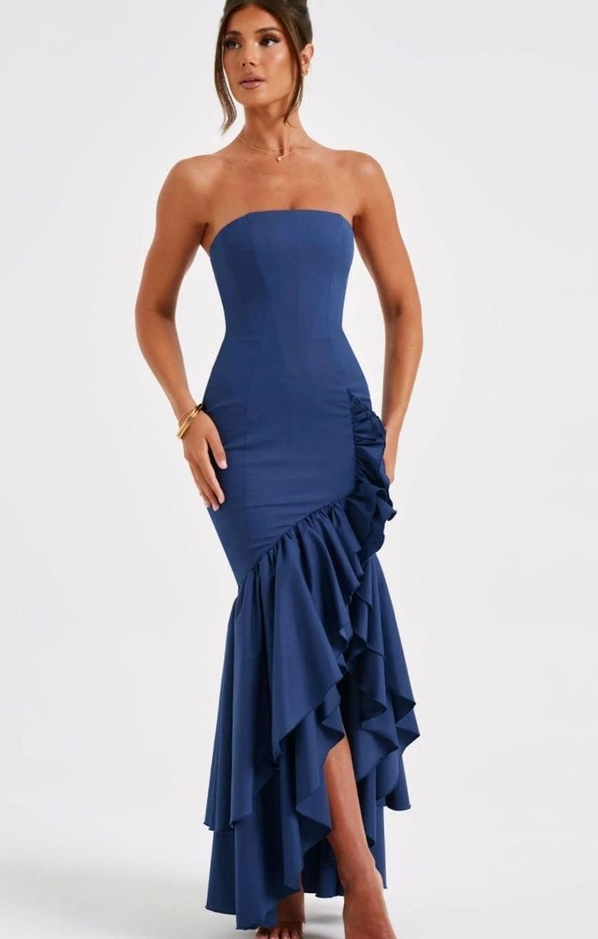 Women's Strapless Bustier Asymmetric Ruffle Maxi Dress