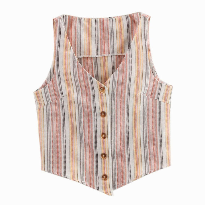 Women's Striped Button-Front Sleeveless Cropped Waistcoat - As Shown