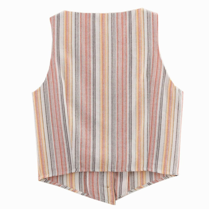 Women's Striped Button-Front Sleeveless Cropped Waistcoat