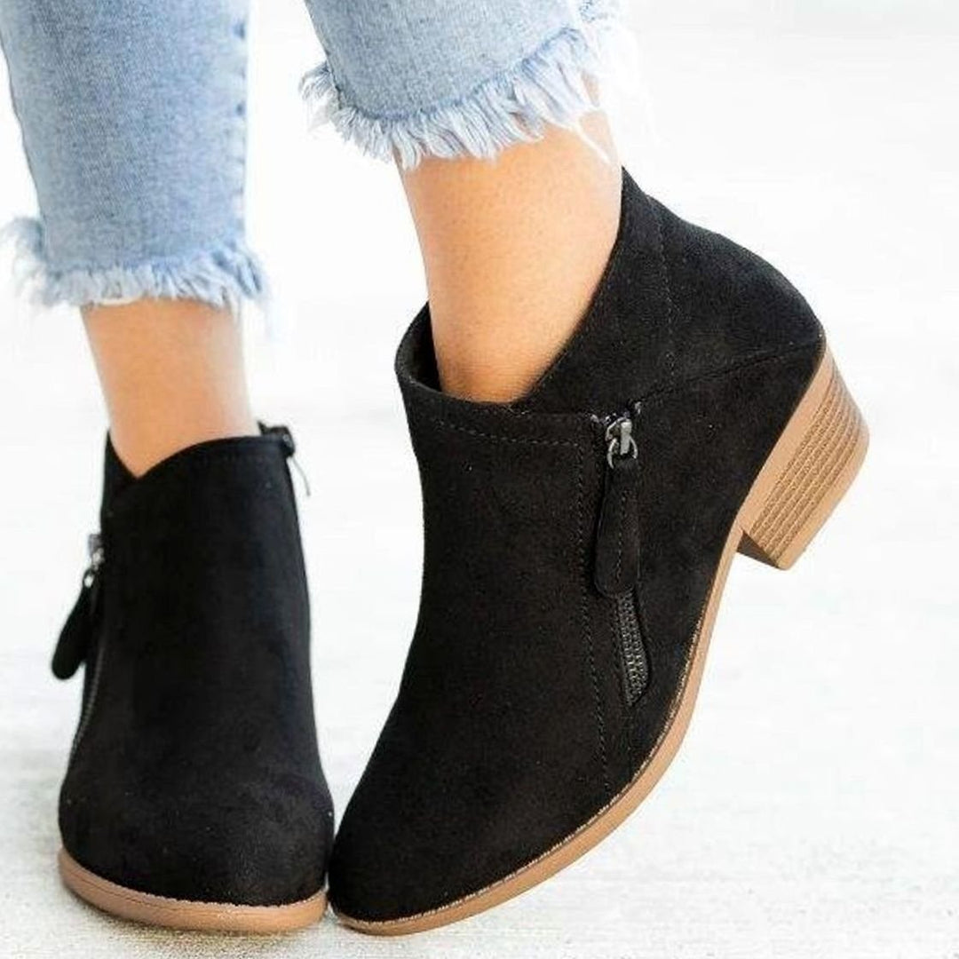 Women's Suede Block-Heel Side-Zip Ankle Boots - Black