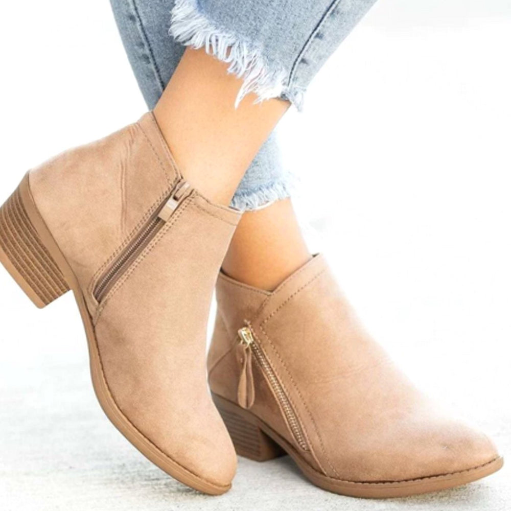 Women's Suede Block-Heel Side-Zip Ankle Boots, Blue