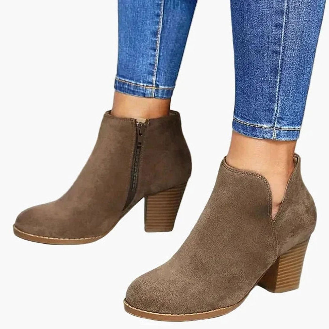 Women's Suede Block-Heel Side-Zip Ankle Boots, Taupe - Taupe