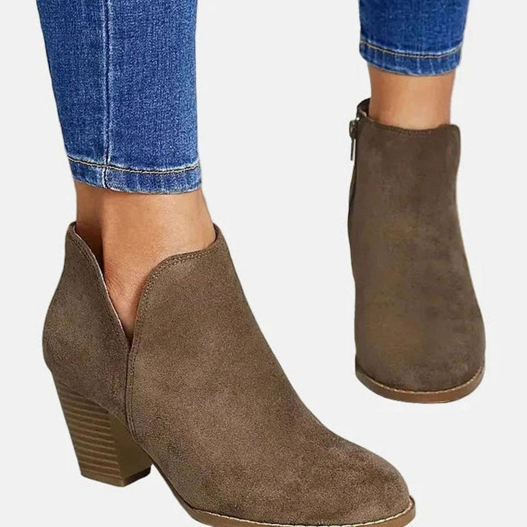 Women's Suede Block-Heel Side-Zip Ankle Boots, Taupe