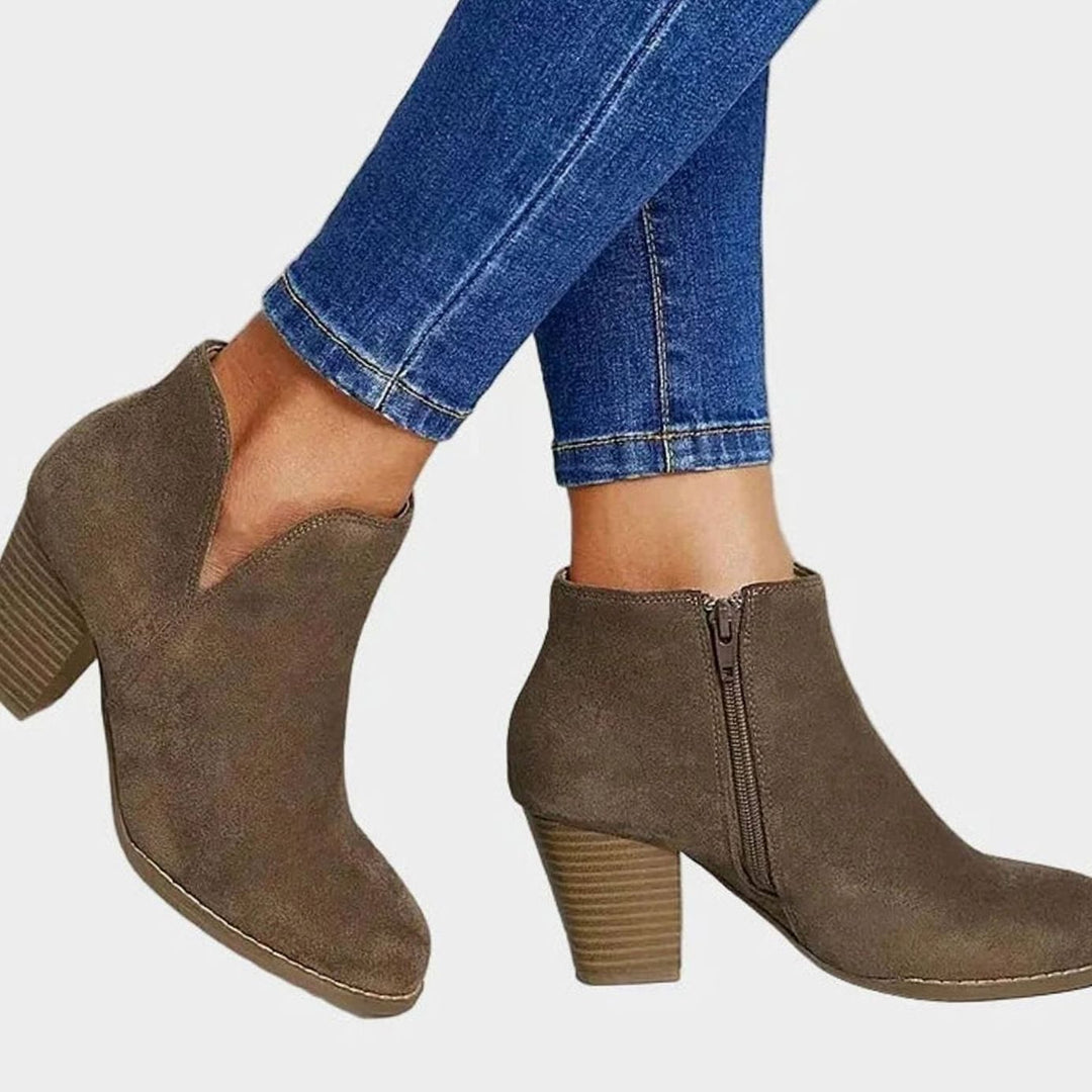 Women's Suede Block-Heel Side-Zip Ankle Boots, Taupe