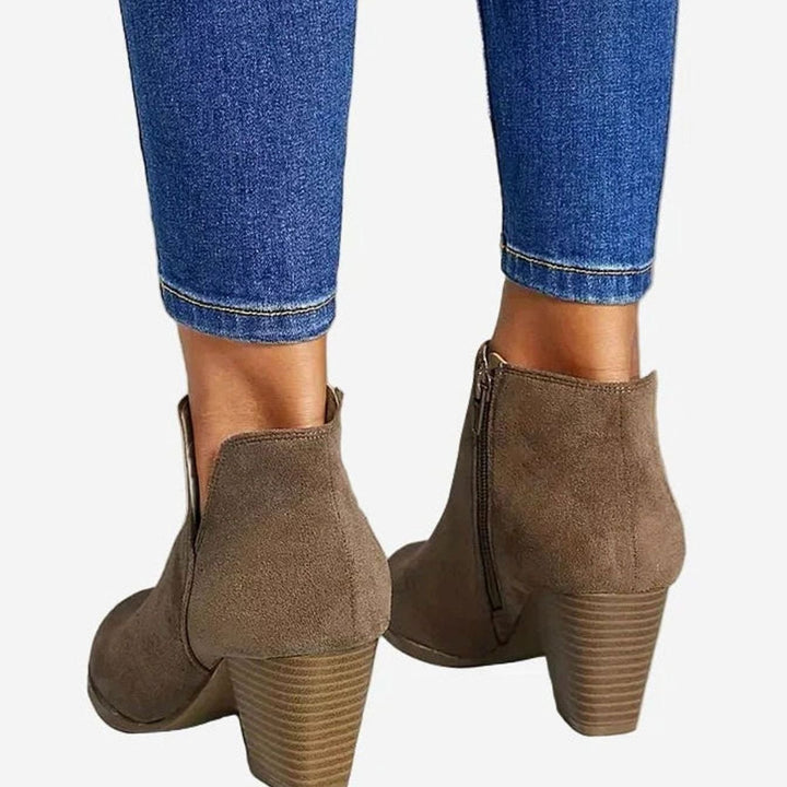Women's Suede Block-Heel Side-Zip Ankle Boots, Taupe