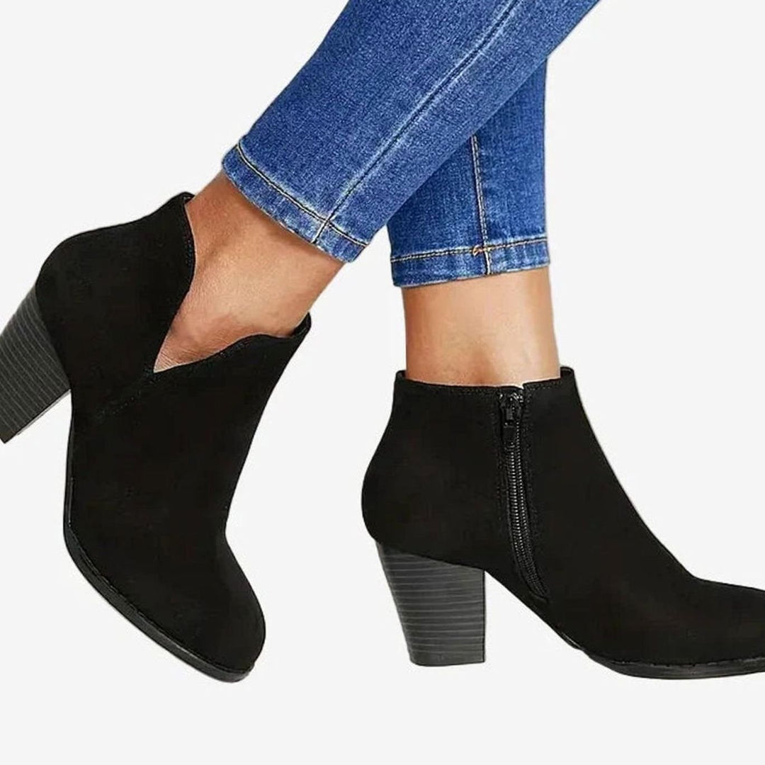 Women's Suede Block-Heel Side-Zip Ankle Boots, Taupe