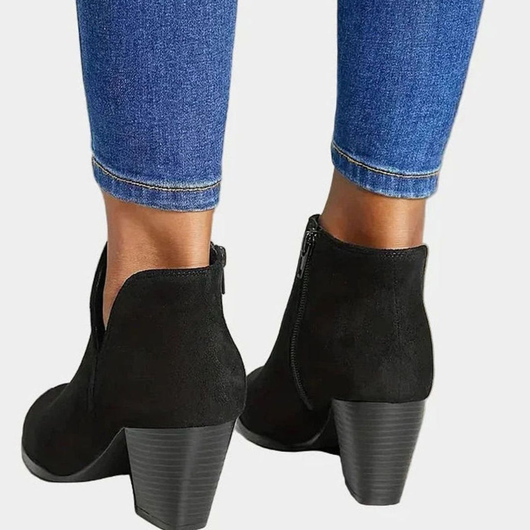 Women's Suede Block-Heel Side-Zip Ankle Boots, Taupe