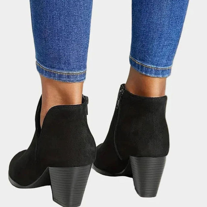 Women's Suede Block-Heel Side-Zip Ankle Boots, Taupe