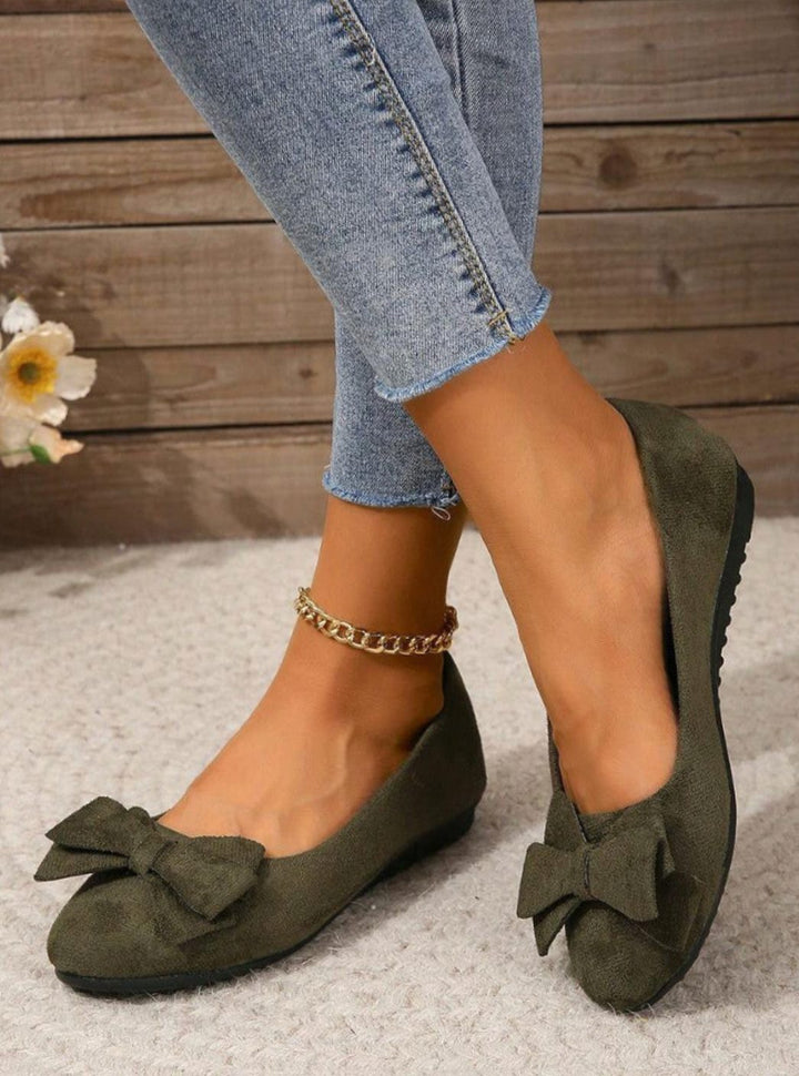 Women's Suede Bow-Detail Slip-On Ballet Flats