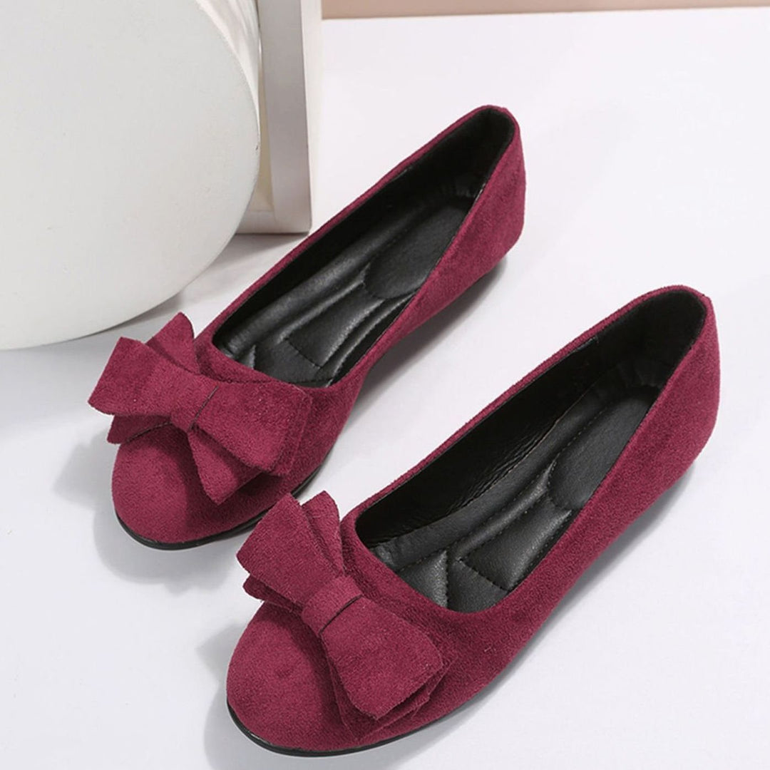 Women's Suede Bow-Detail Slip-On Ballet Flats - Red