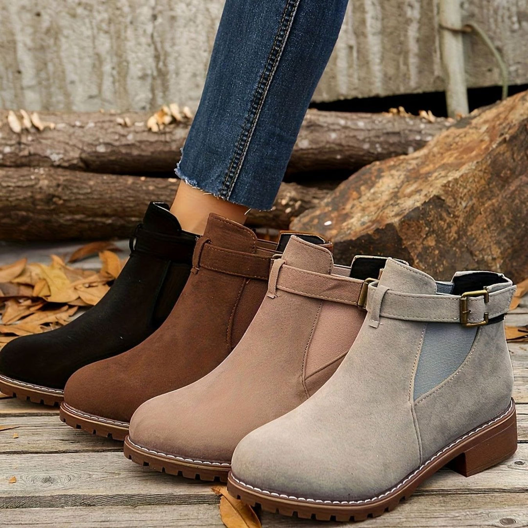 Women's Suede-Effect Buckle Strap Slip-On Chelsea Ankle Boots