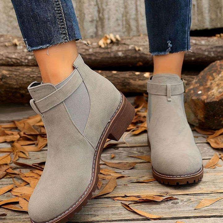 Women's Suede-Effect Buckle Strap Slip-On Chelsea Ankle Boots