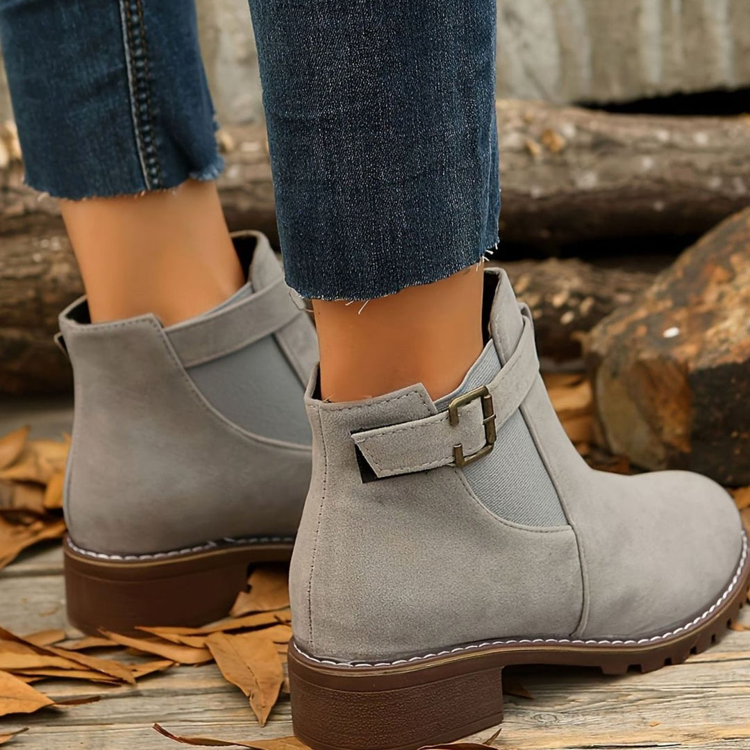 Women's Suede-Effect Buckle Strap Slip-On Chelsea Ankle Boots