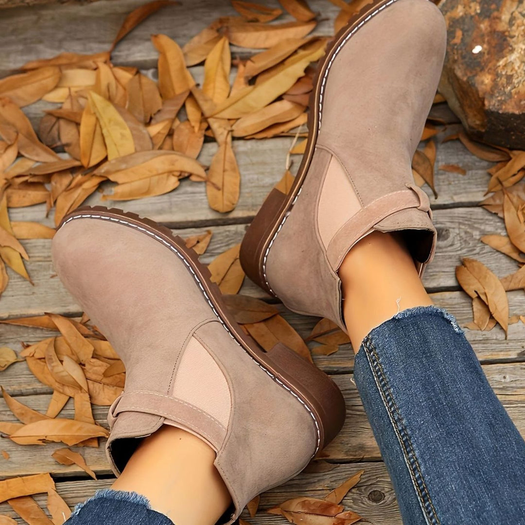 Women's Suede-Effect Buckle Strap Slip-On Chelsea Ankle Boots - Light Pink