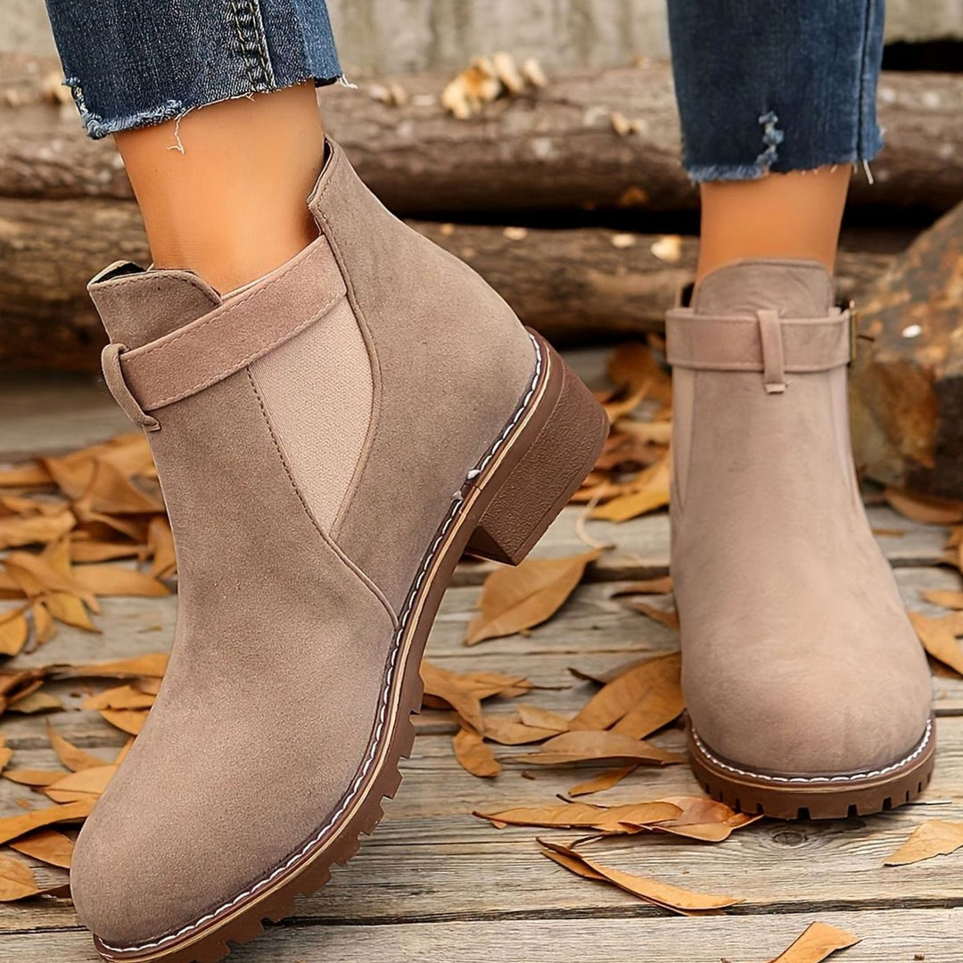 Women's Suede-Effect Buckle Strap Slip-On Chelsea Ankle Boots