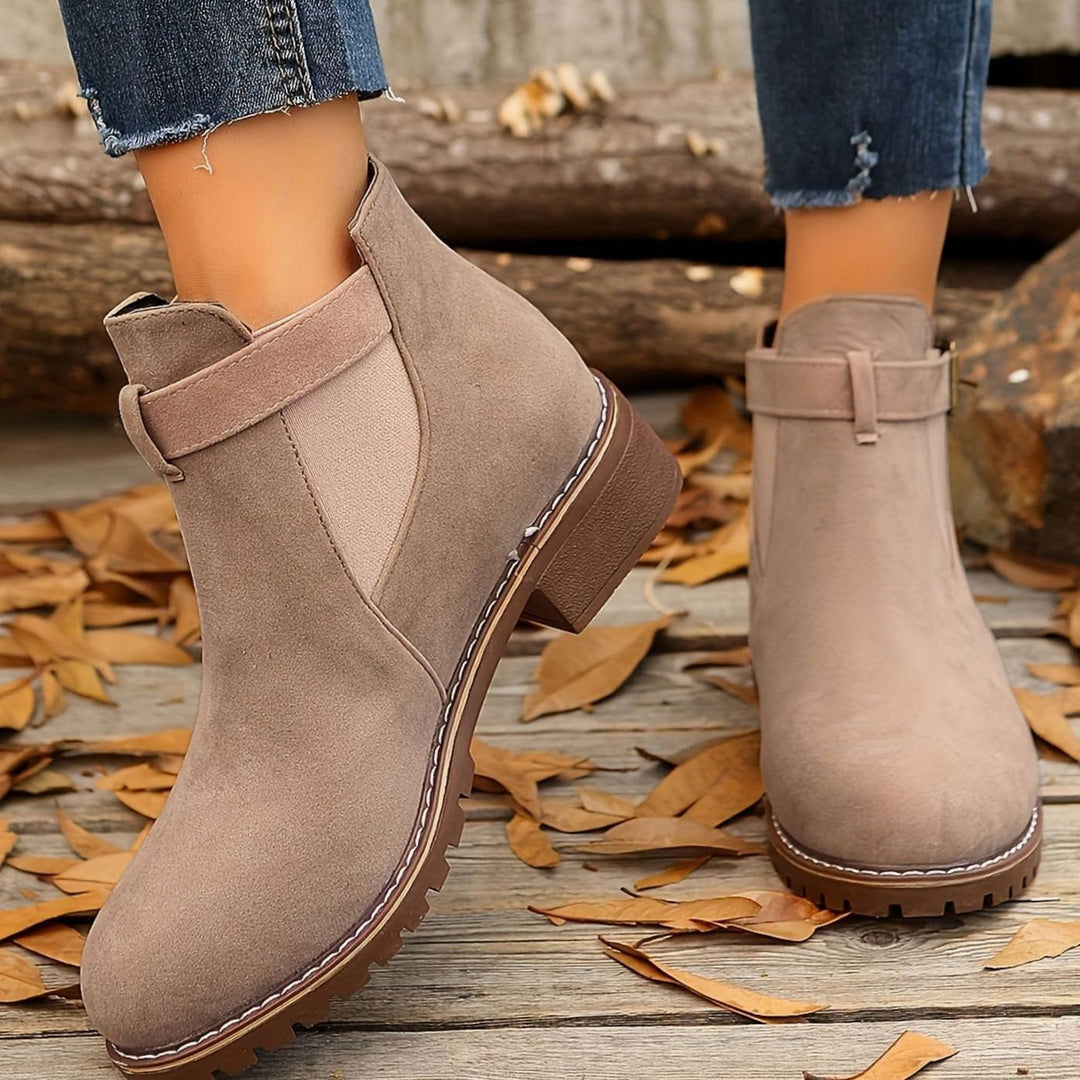 Women's Suede-Effect Buckle Strap Slip-On Chelsea Ankle Boots