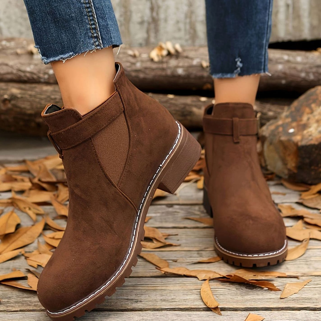 Women's Suede-Effect Buckle Strap Slip-On Chelsea Ankle Boots
