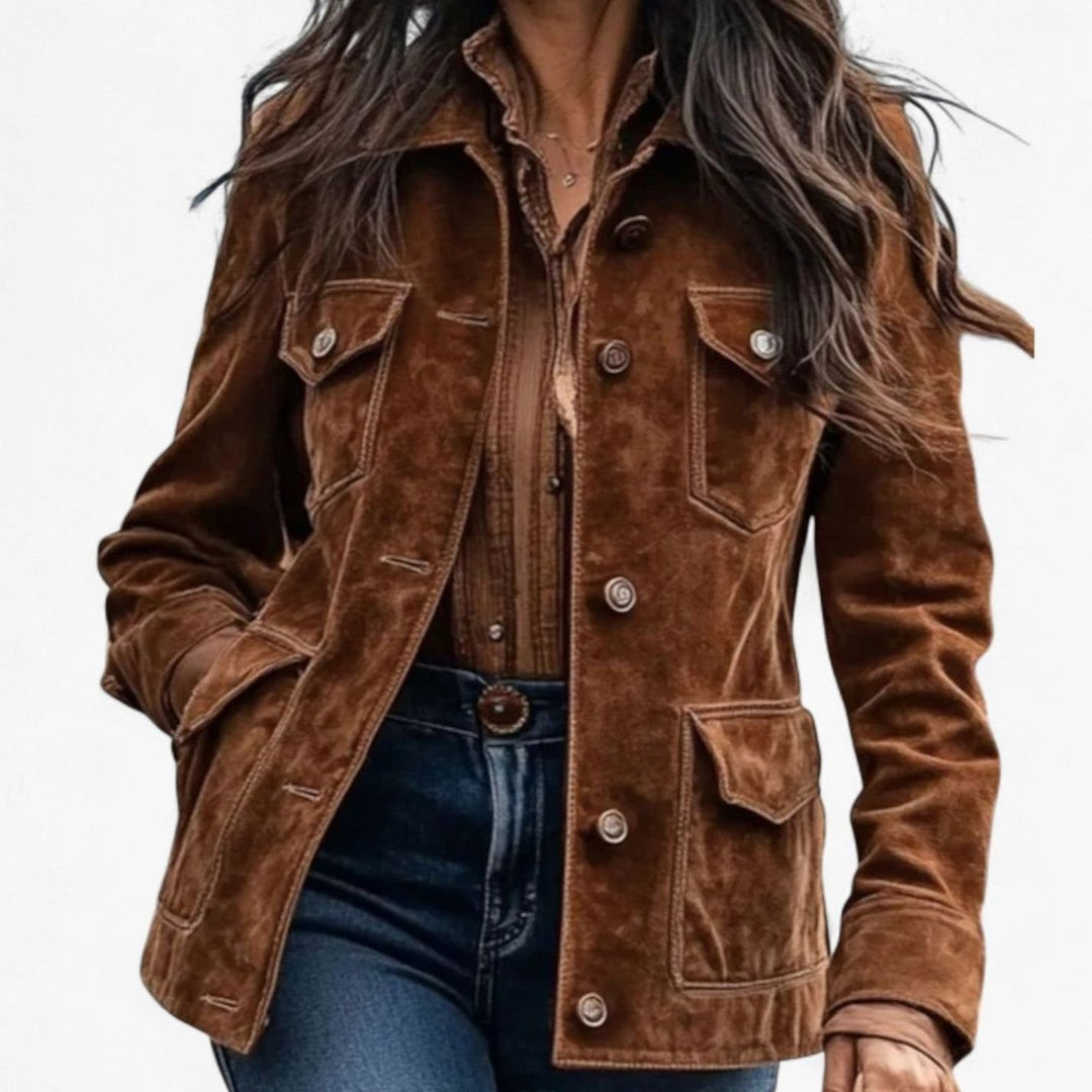 Women's Suede-Effect Button-Up Boho Utility Jacket