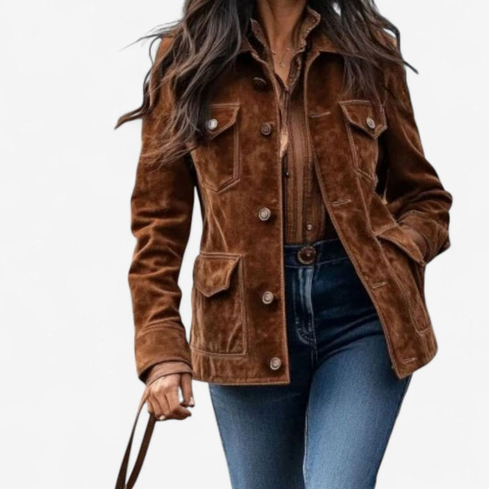 Women's Suede-Effect Button-Up Boho Utility Jacket
