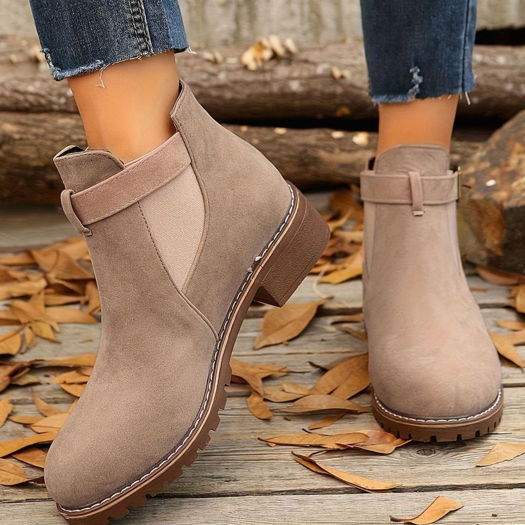 Women's Suede-Effect Chelsea Ankle Boots Block Heel Buckle Strap