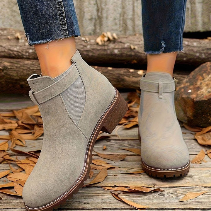 Women's Suede-Effect Chelsea Ankle Boots Block Heel Buckle Strap