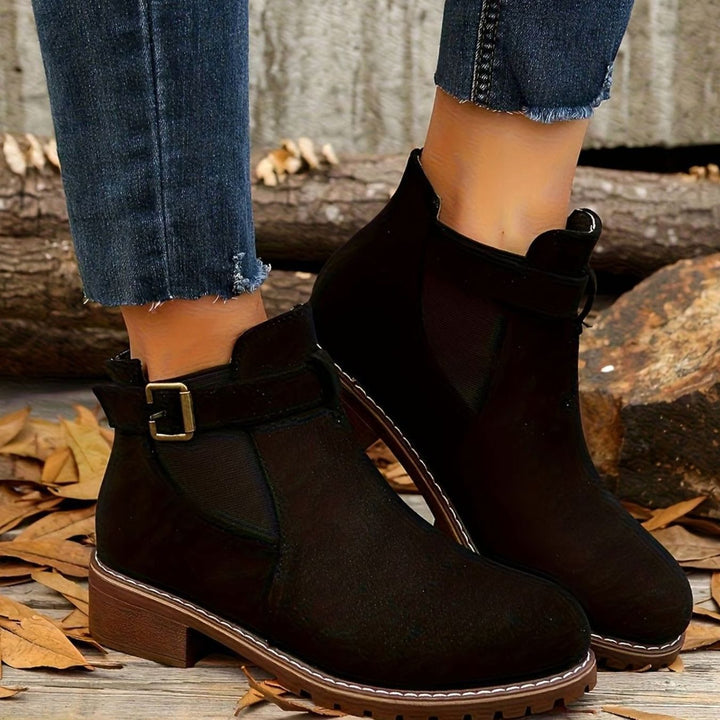 Women's Suede-Effect Chelsea Ankle Boots Block Heel Buckle Strap