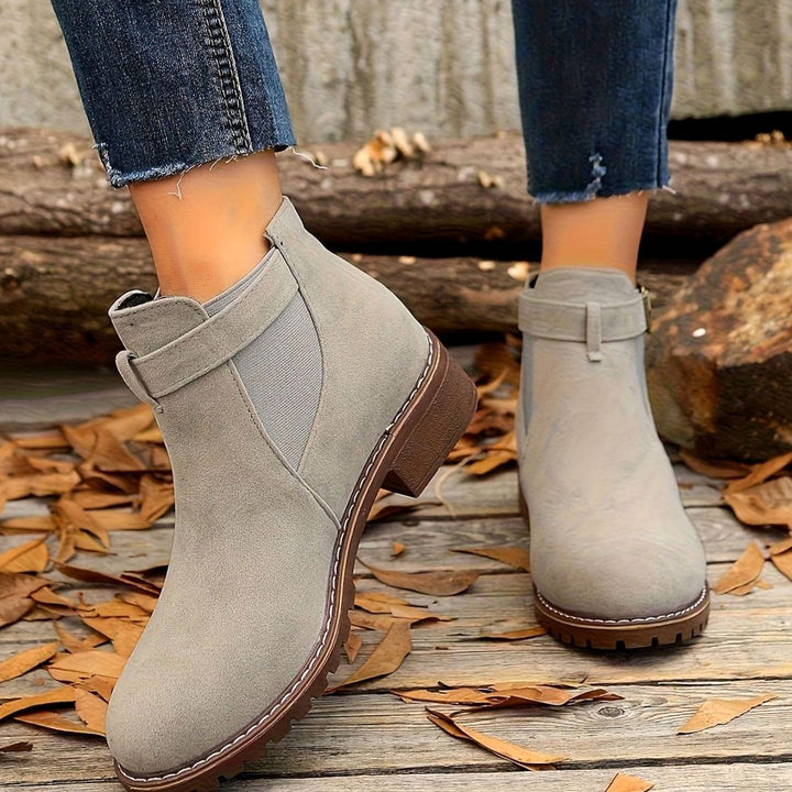 Women's Suede-Effect Chelsea Ankle Boots Block Heel Buckle Strap