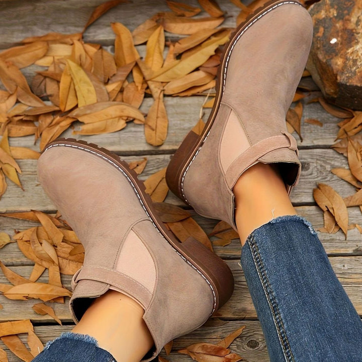 Women's Suede-Effect Chelsea Ankle Boots Block Heel Buckle Strap
