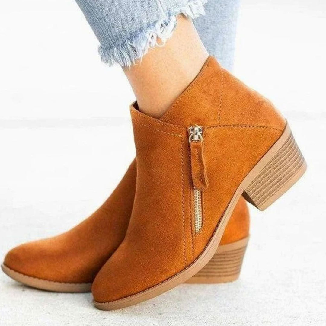 Women's Suede-Effect Side-Zip Block-Heel Ankle Boots - Orange