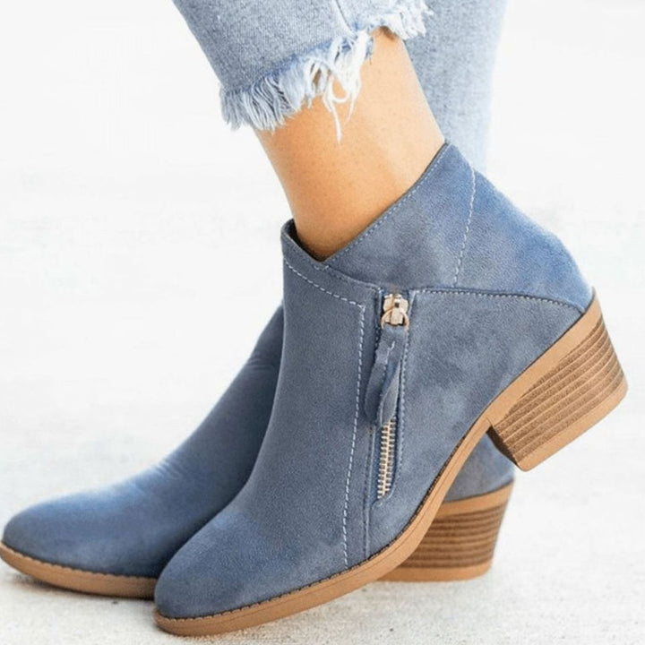 Women's Suede-Effect Side-Zip Block-Heel Ankle Boots - Blue