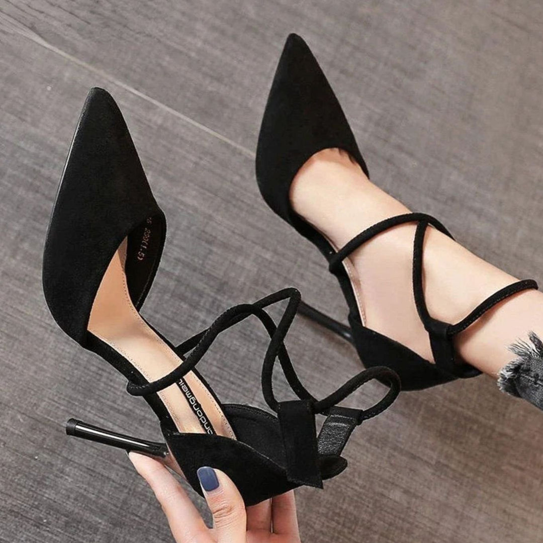 Women's Suede Pointed-Toe Cross-Strap Stiletto Heels