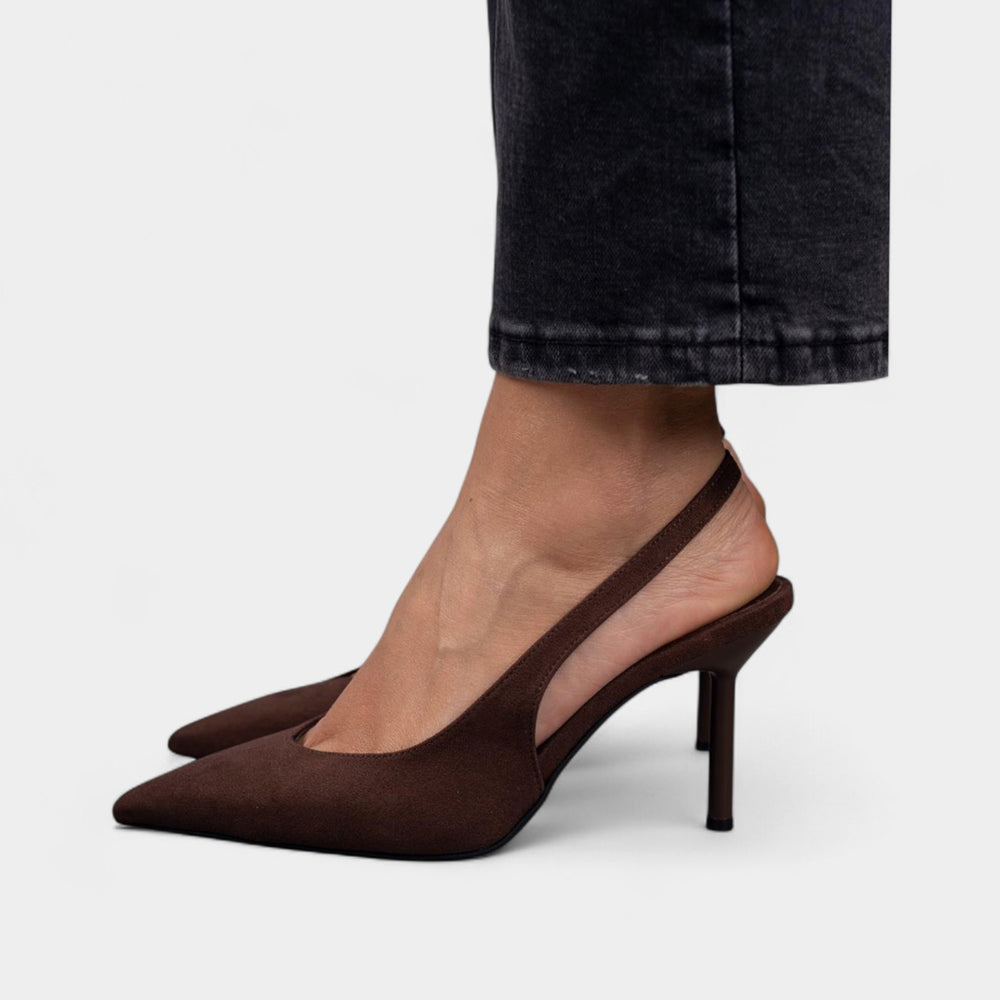 Women's Suede Pointed-Toe Slingback Kitten Heels - Brown