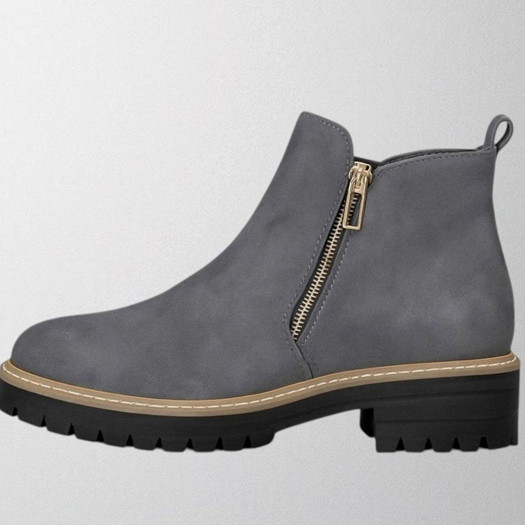 Women's Suede Side-Zip Chunky Lug-Sole Ankle Boots - Grey