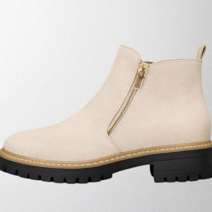 Women's Suede Side-Zip Chunky Lug-Sole Ankle Boots - Ivory