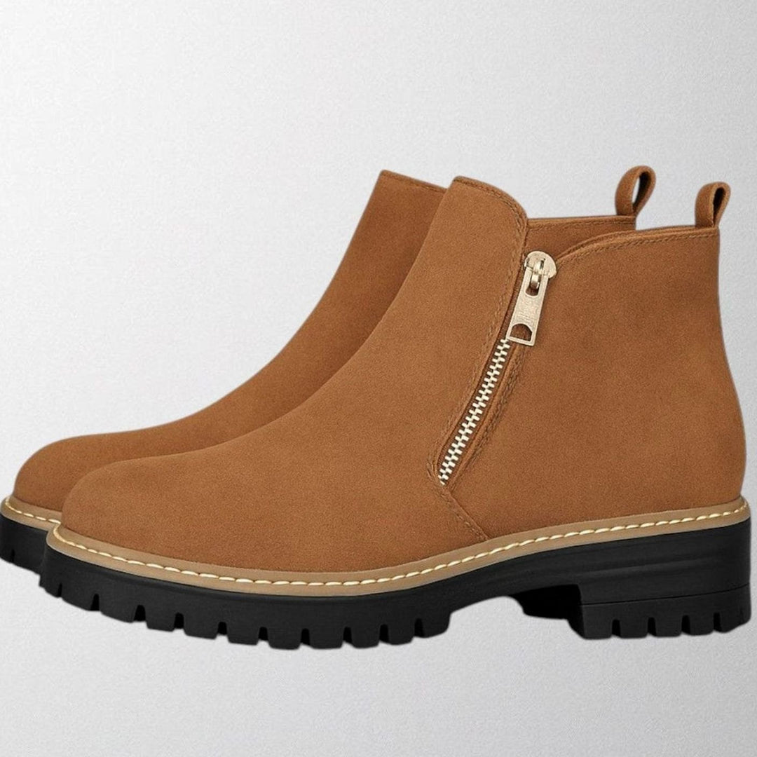 Women's Suede Side-Zip Chunky Lug-Sole Ankle Boots - Brown