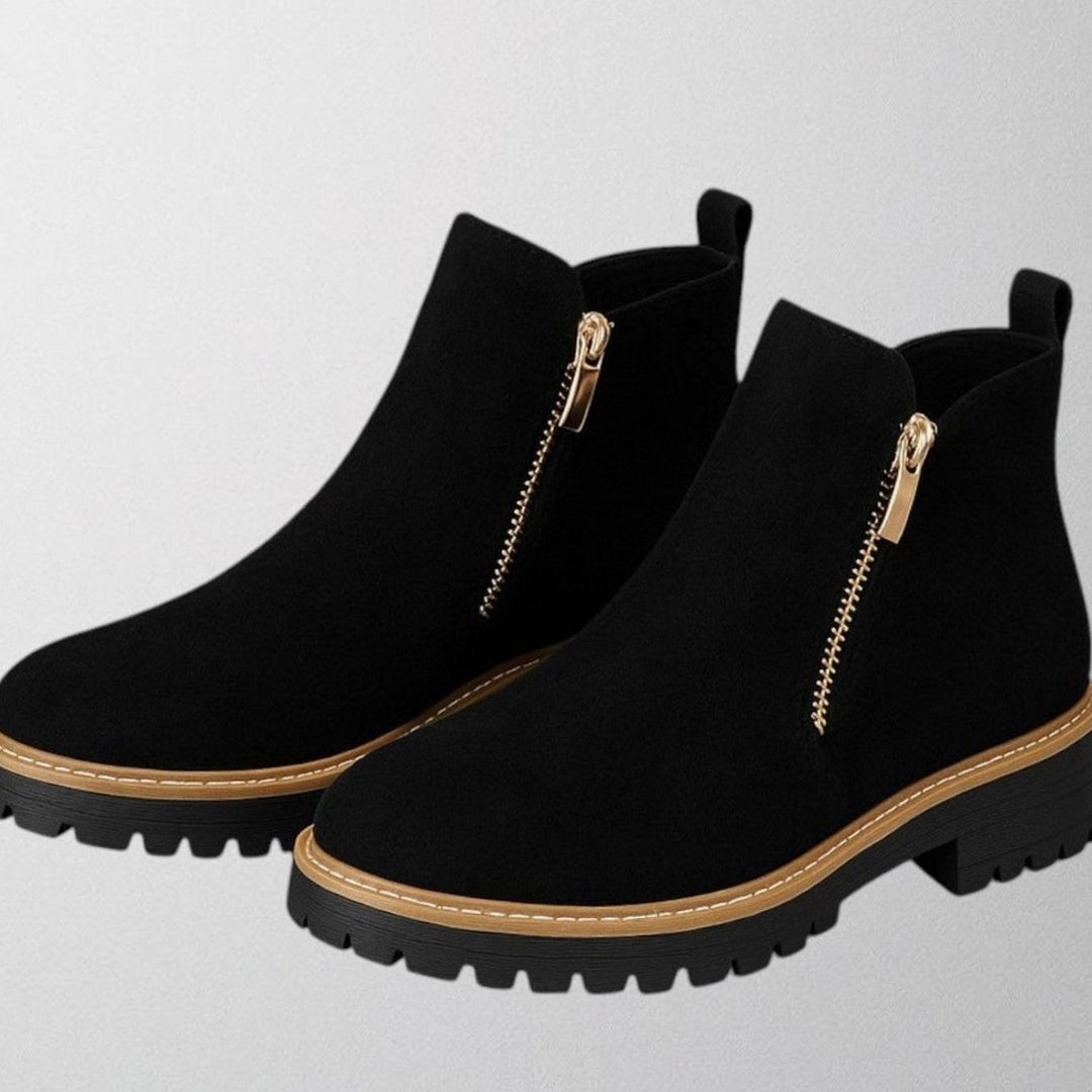 Women's Suede Side-Zip Chunky Lug-Sole Ankle Boots