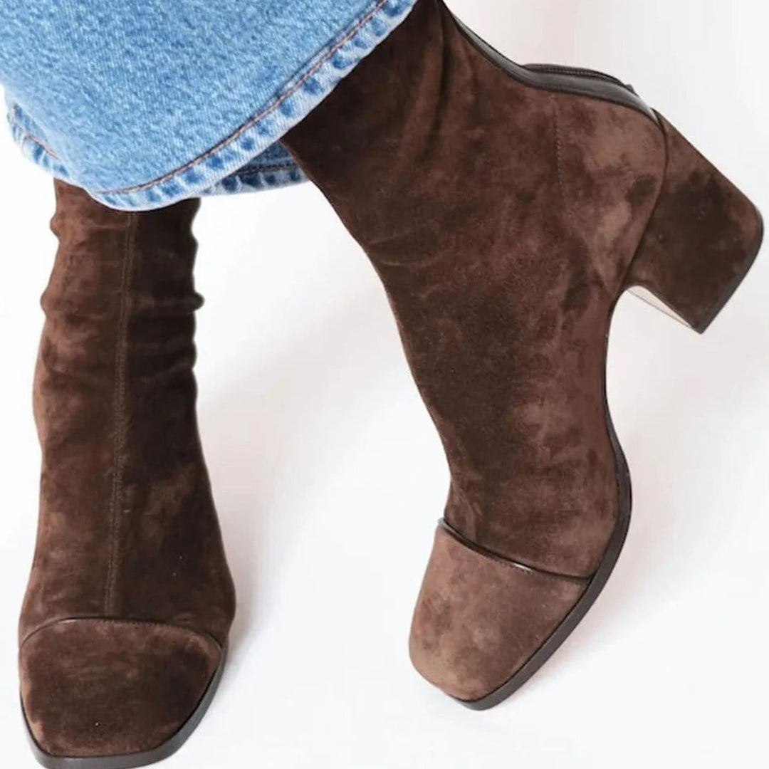 Women's Suede Square-Toe Block-Heel Ankle Boots
