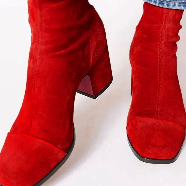 Women's Suede Square-Toe Block-Heel Ankle Boots