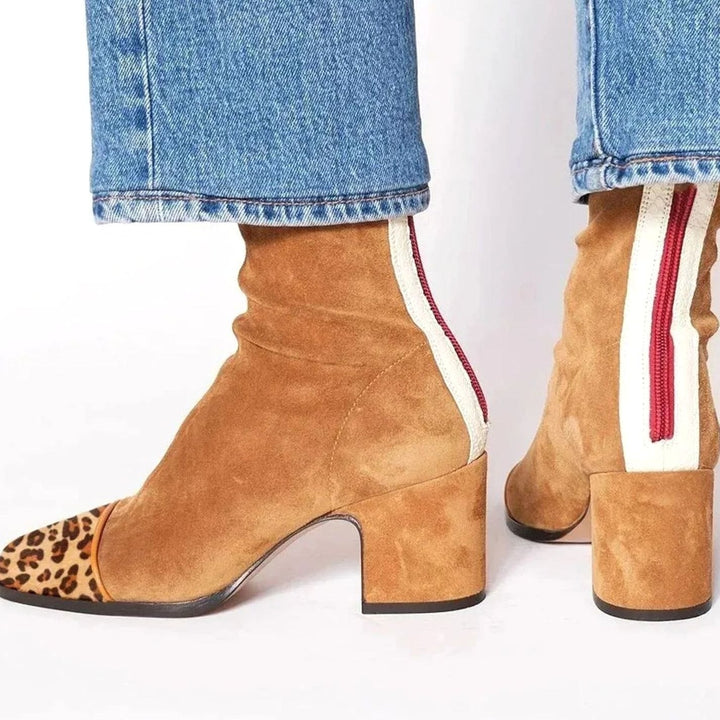 Women's Suede Square-Toe Block-Heel Ankle Boots