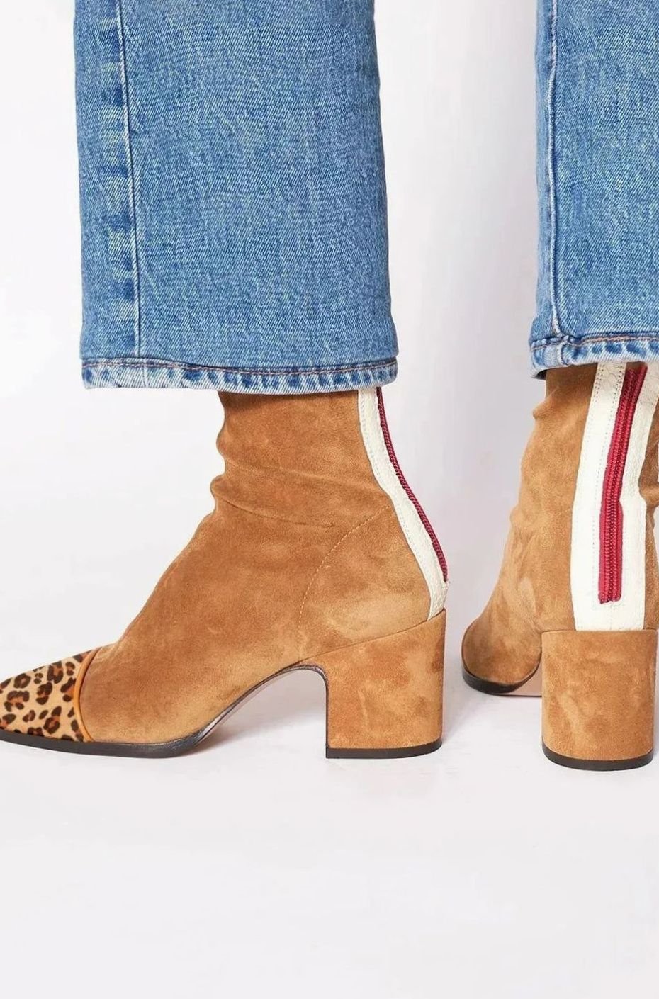 Women's Suede Square-Toe Block-Heel Ankle Boots - Brown