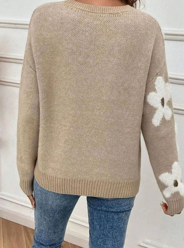 Women's Supersoft Floral Daisy Crew Neck Knitted Jumper