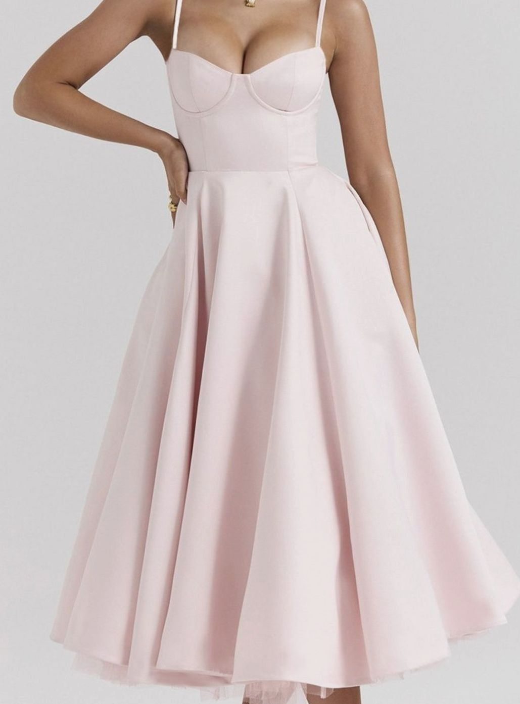Women's Sweetheart Corset Midi Flared Party Dress Tulle Trim